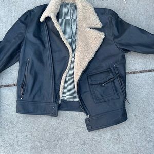 Givenchy black leather jacket with fuzzy collar